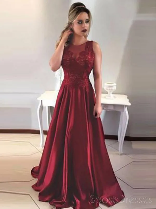 2018 Sexy Backless Maroon A-line Long Evening Prom Dresses, 17702