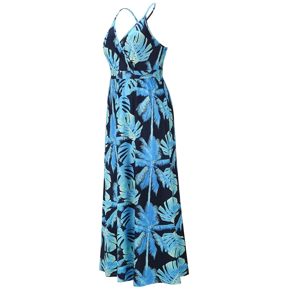 2023 Maxi Tropical Boho Floral Print Evening Party Beach Long Maxi Straps Dresses