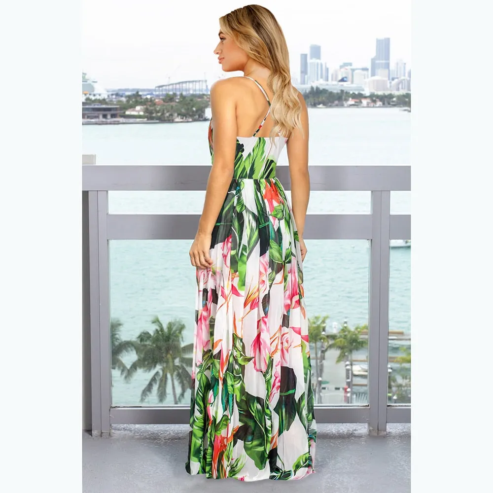 2023 Maxi Tropical Boho Floral Print Evening Party Beach Long Maxi Straps Dresses