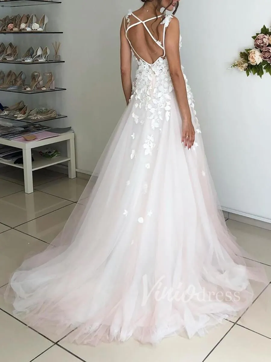 3D Floral Boho Wedding Dresses Light Pink Bridal Dress VW1238