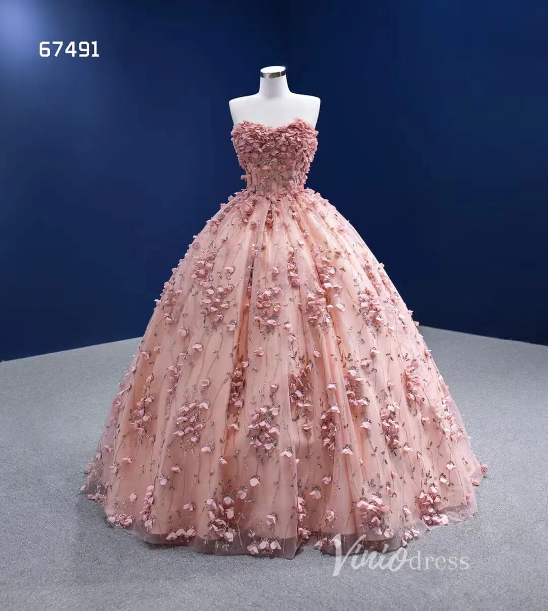 3D Flower Pink Sweet 16 Dress with Cape Vintage Ball Gown 67491