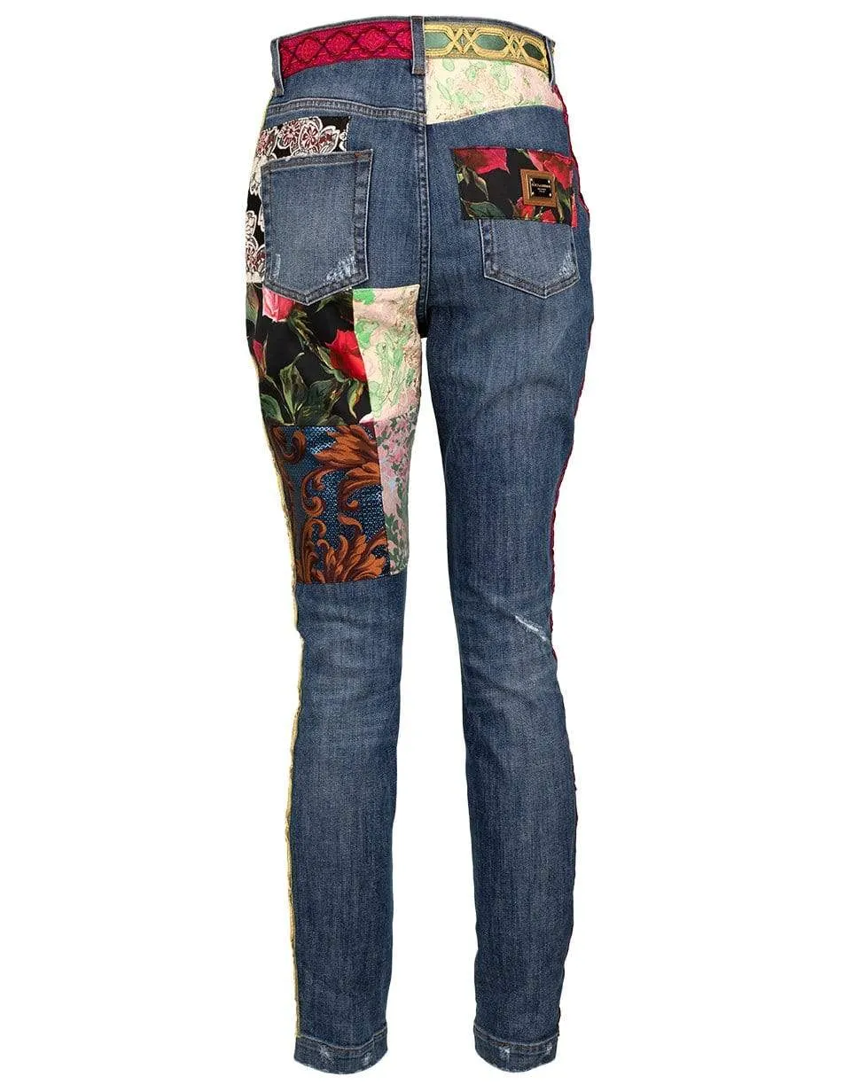 5 Pocket Jacquard Patchwork Denim Pant