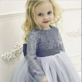 A-Line Grey Tulle Flower Girl Dress with Lace Bowknot ,Cheap Flower Girl Dresses ,FGY0218