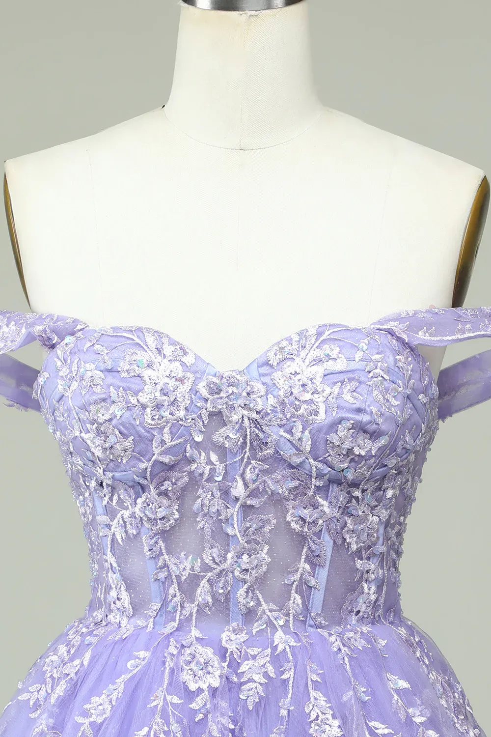 A Line Off the Shoulder Lilac Corset Homecoming Dress with Appliques Y2168