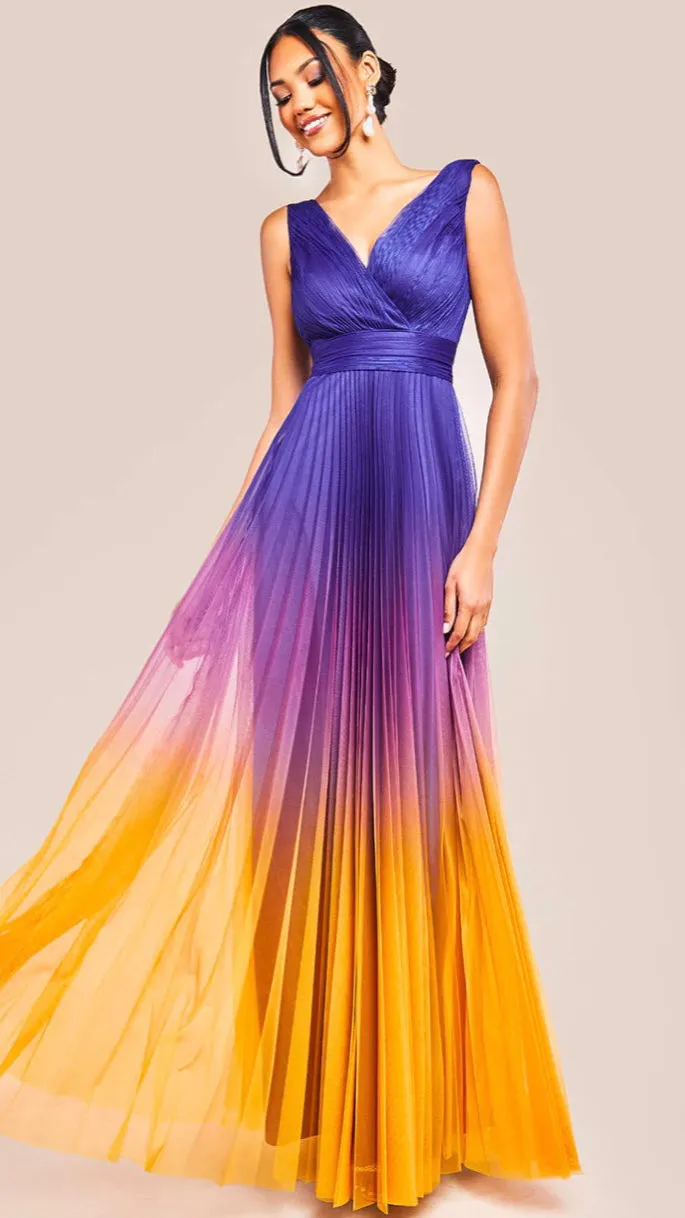 A1731 Ombre Pleated Maxi Dress