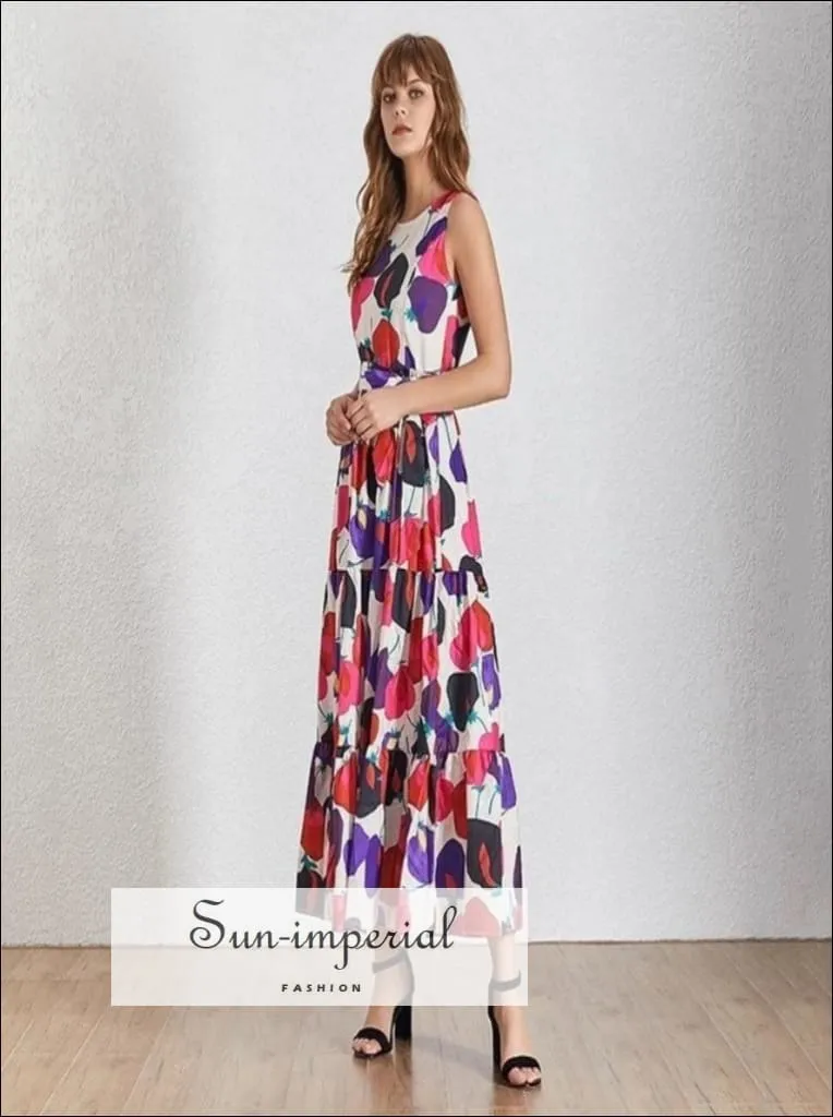 Adele Dress - Casual Print Sleeveless Women Dress O Neck Maxi Dress