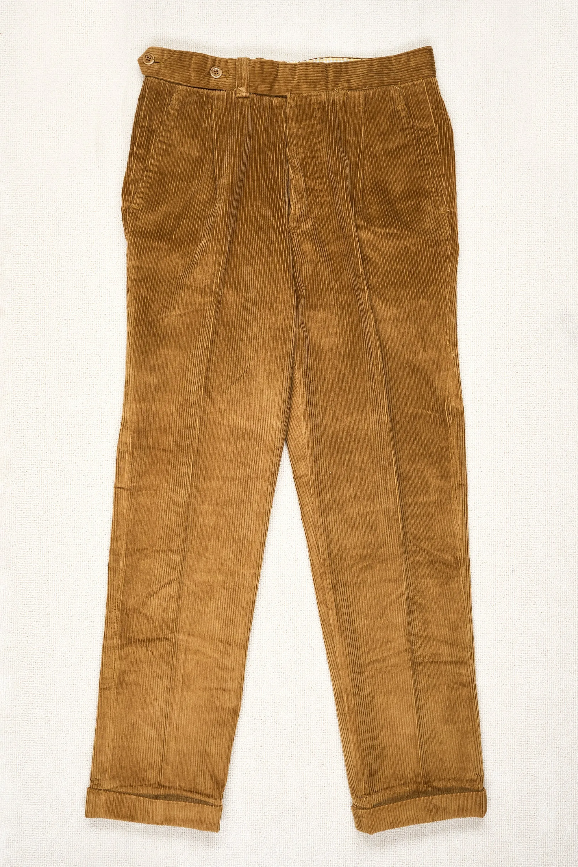 Ambrosi Napoli Camel Cotton Corduroy Single-Pleat Trousers Bespoke