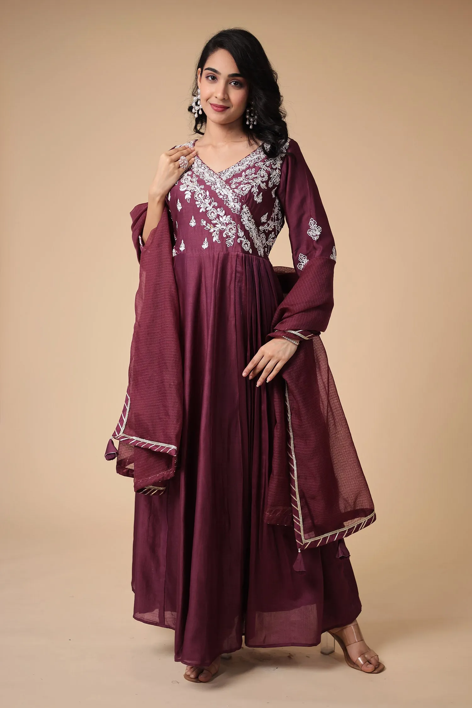 Anarkali Chanderi Silk Suit with Embroidered work