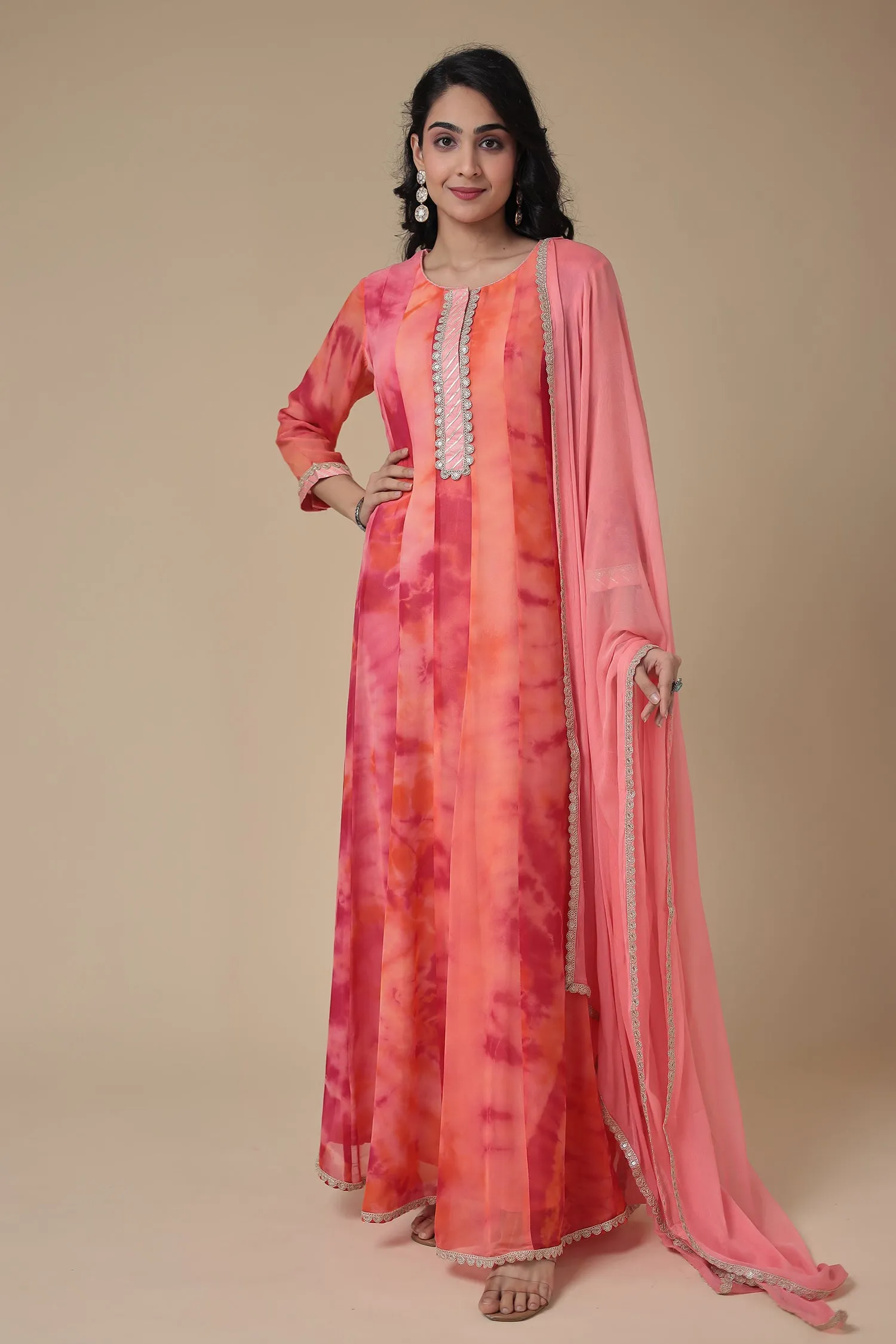 Anarkali Tie & Dye Georgette Suit with Embroidered work