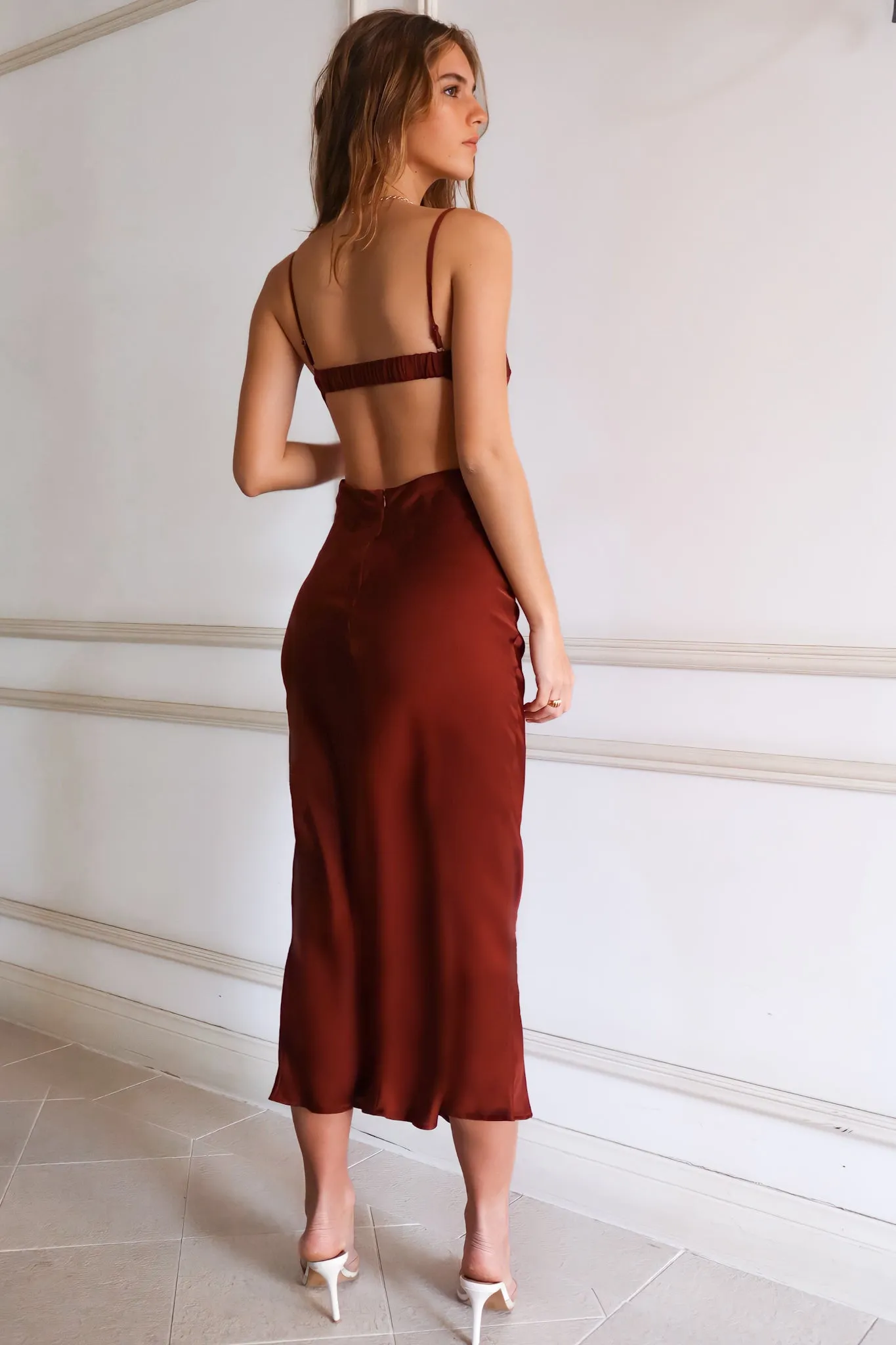 Andorra Satin Midi - Rust Brown