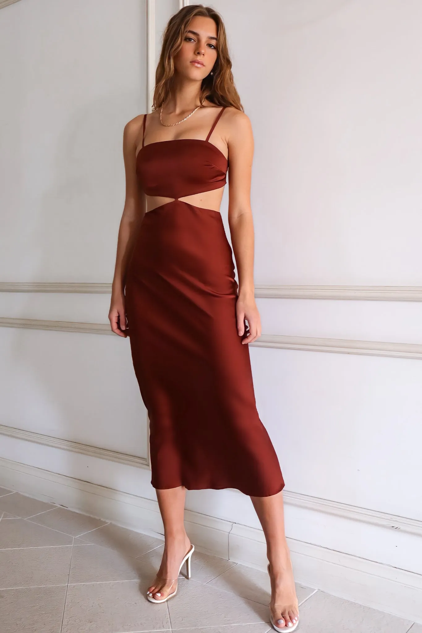 Andorra Satin Midi - Rust Brown