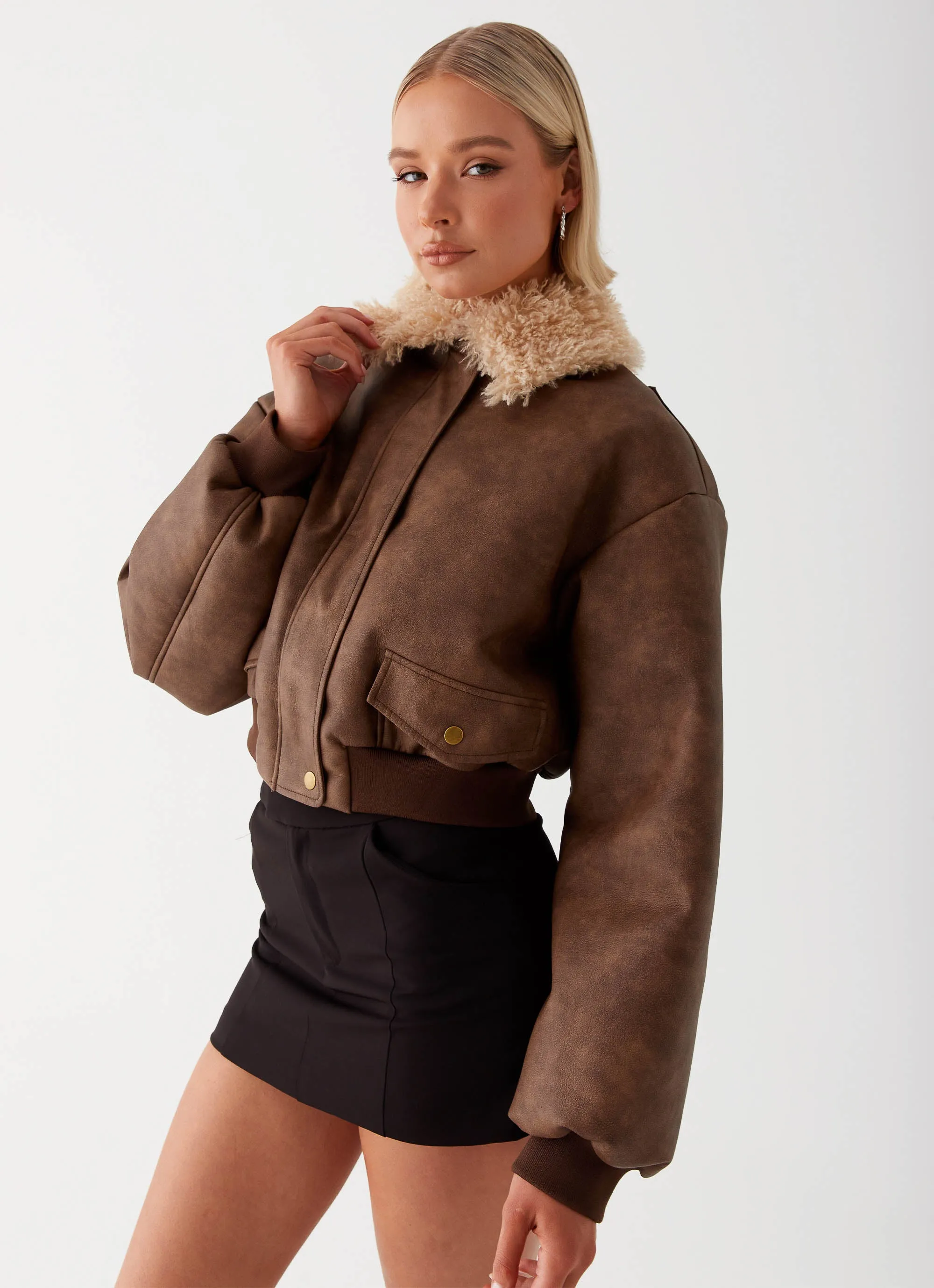 Aston Shearling Bomber Jacket - Brown