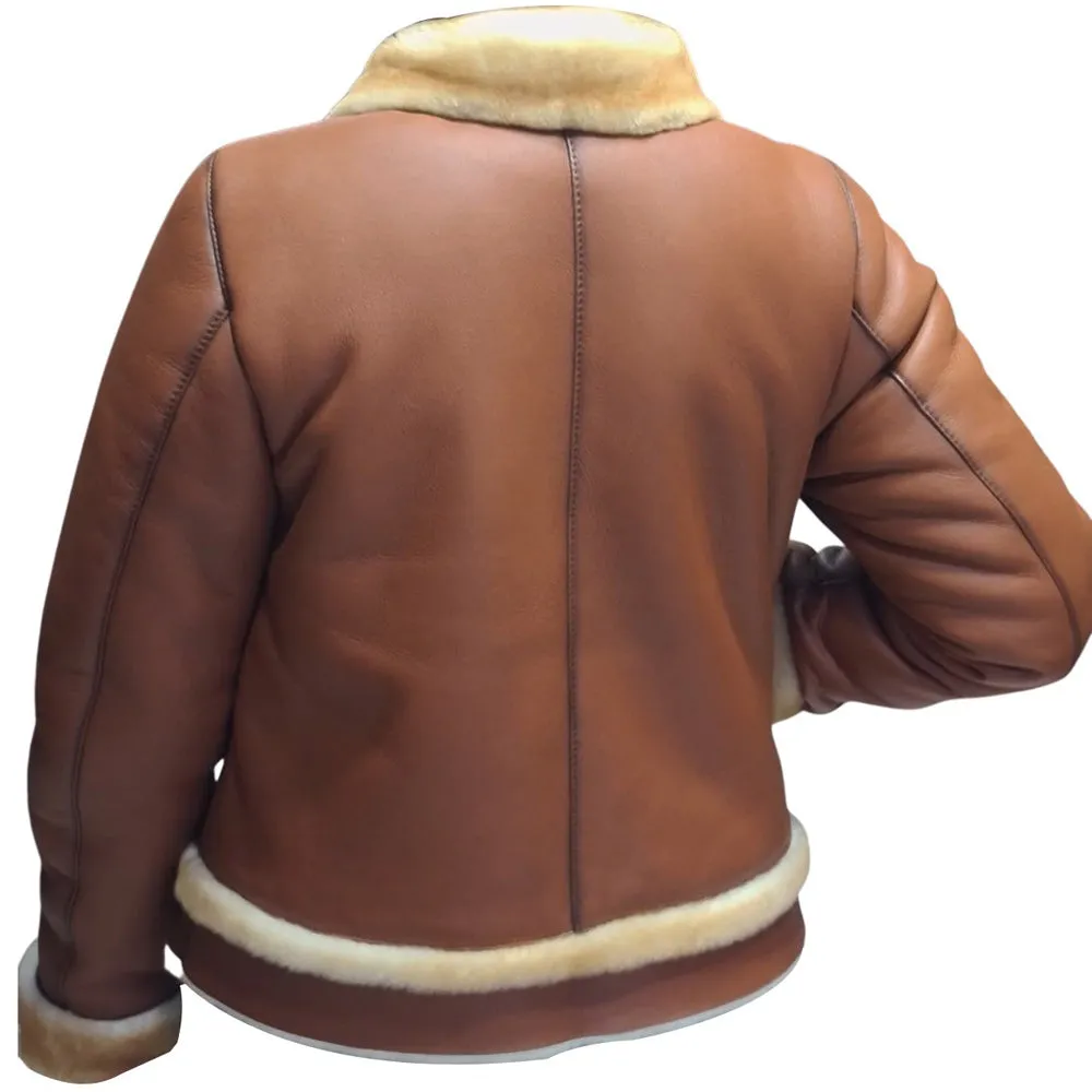 Avani's Brown Sheepskin Shearling Jacket with Cream Fur Trims