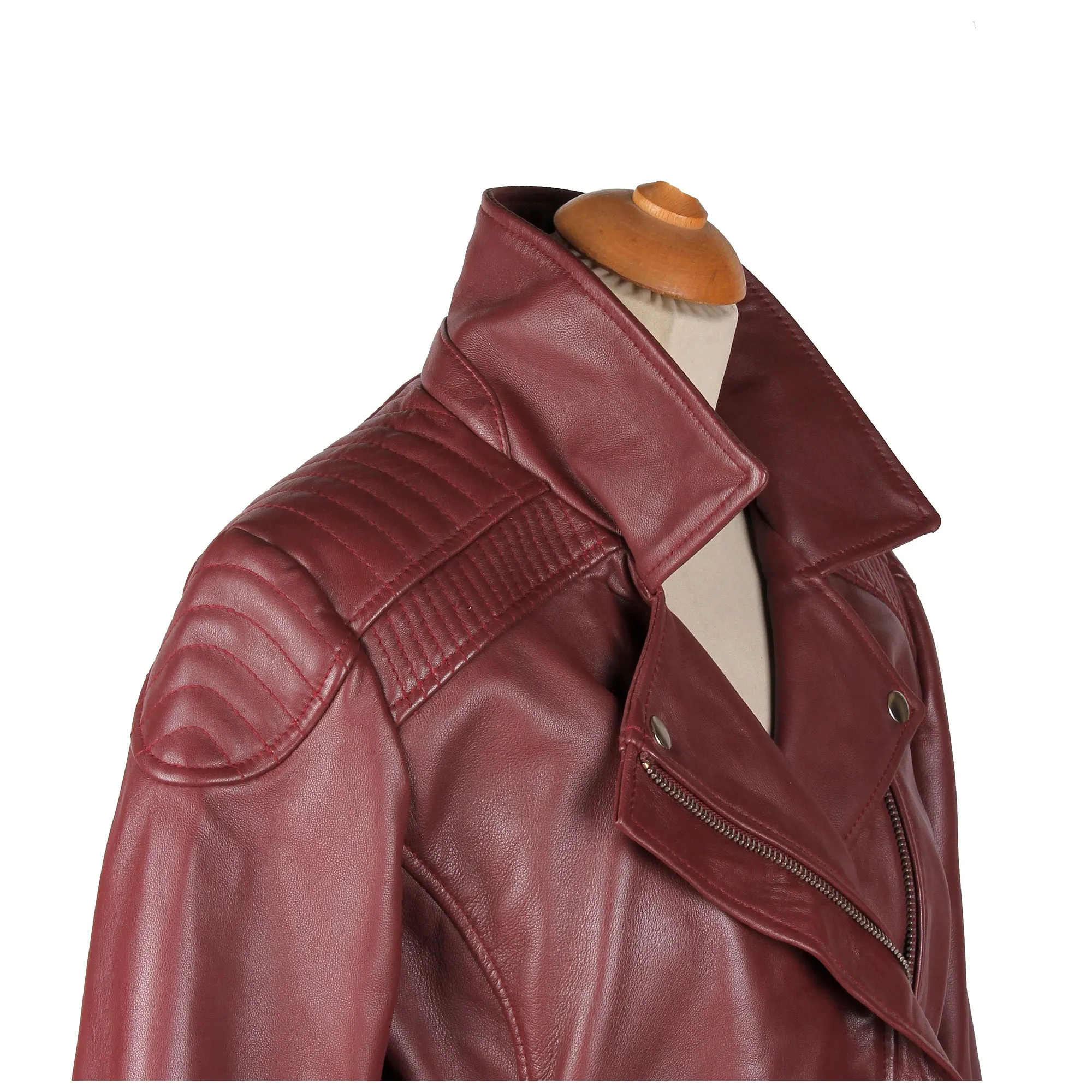 Ayla’s Women’s Burgundy Biker Style Jacket With Double Lapels