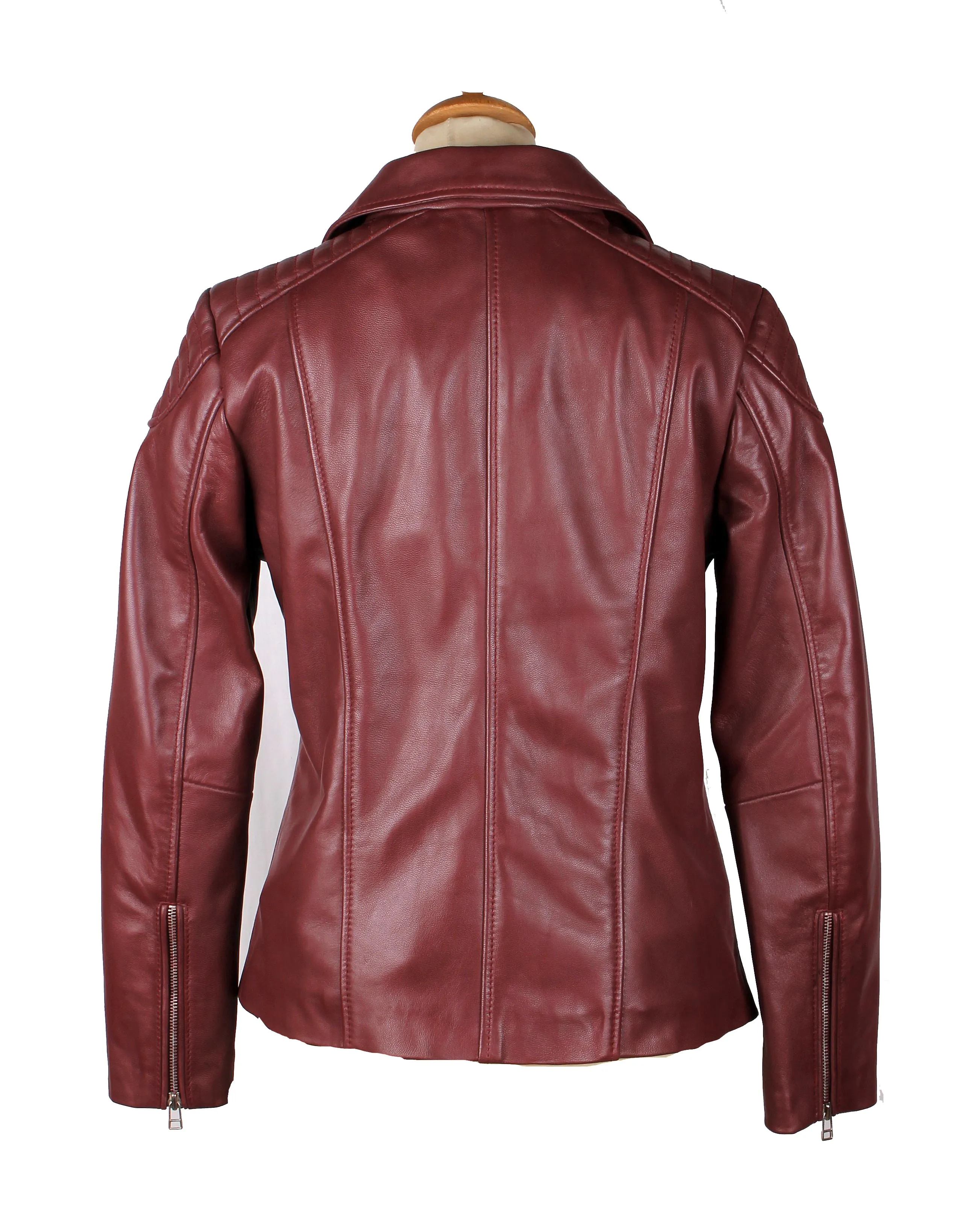 Ayla’s Women’s Burgundy Biker Style Jacket With Double Lapels