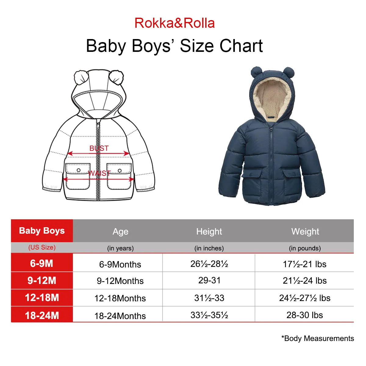 Baby Boys' Water-Resistant Sherpa Fleece Lined Puffer Jacket Winter Coat for Newborn Infants Toddler