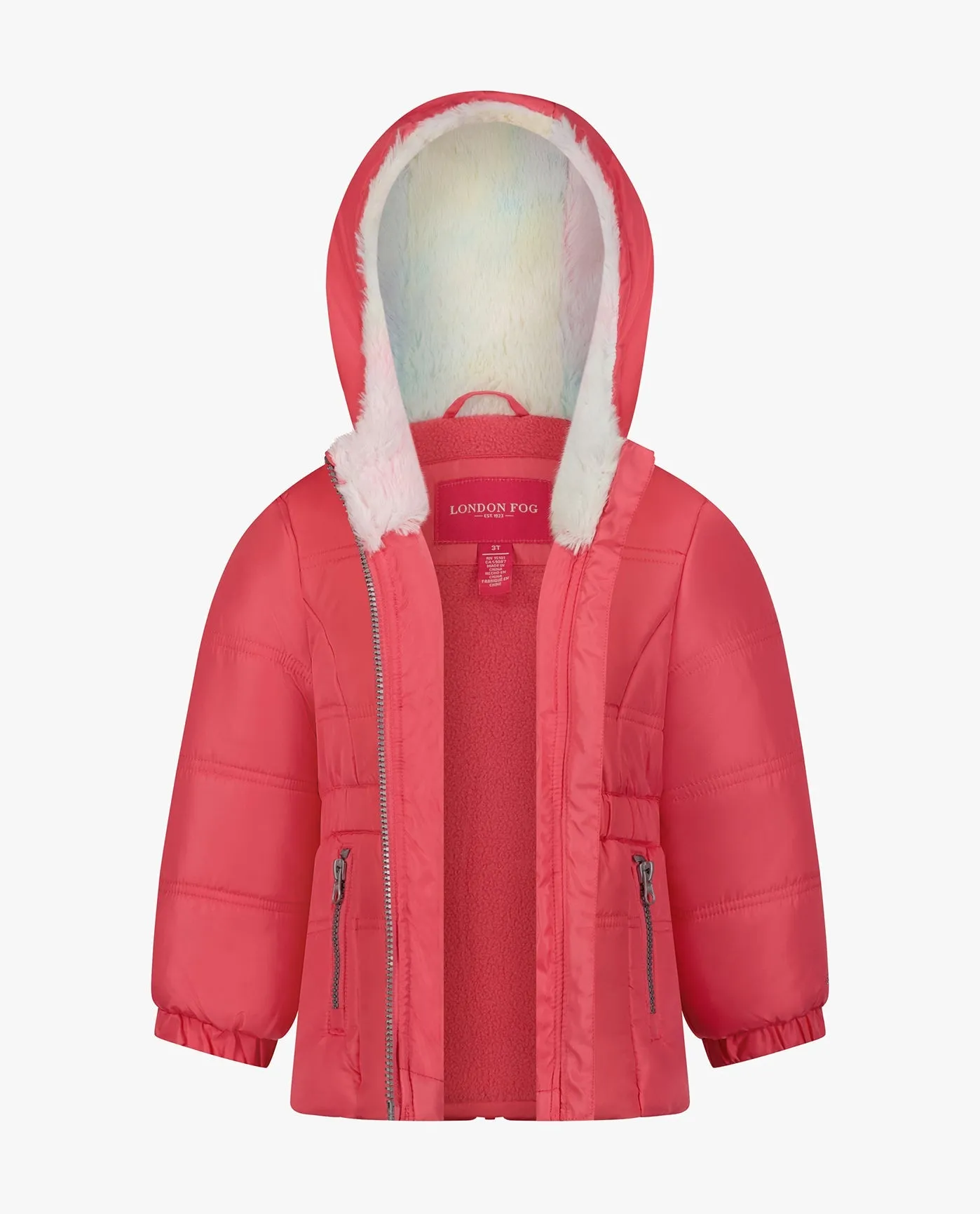 BABY GIRLS ZIP-FRONT HOODED MID CINCH PUFFER