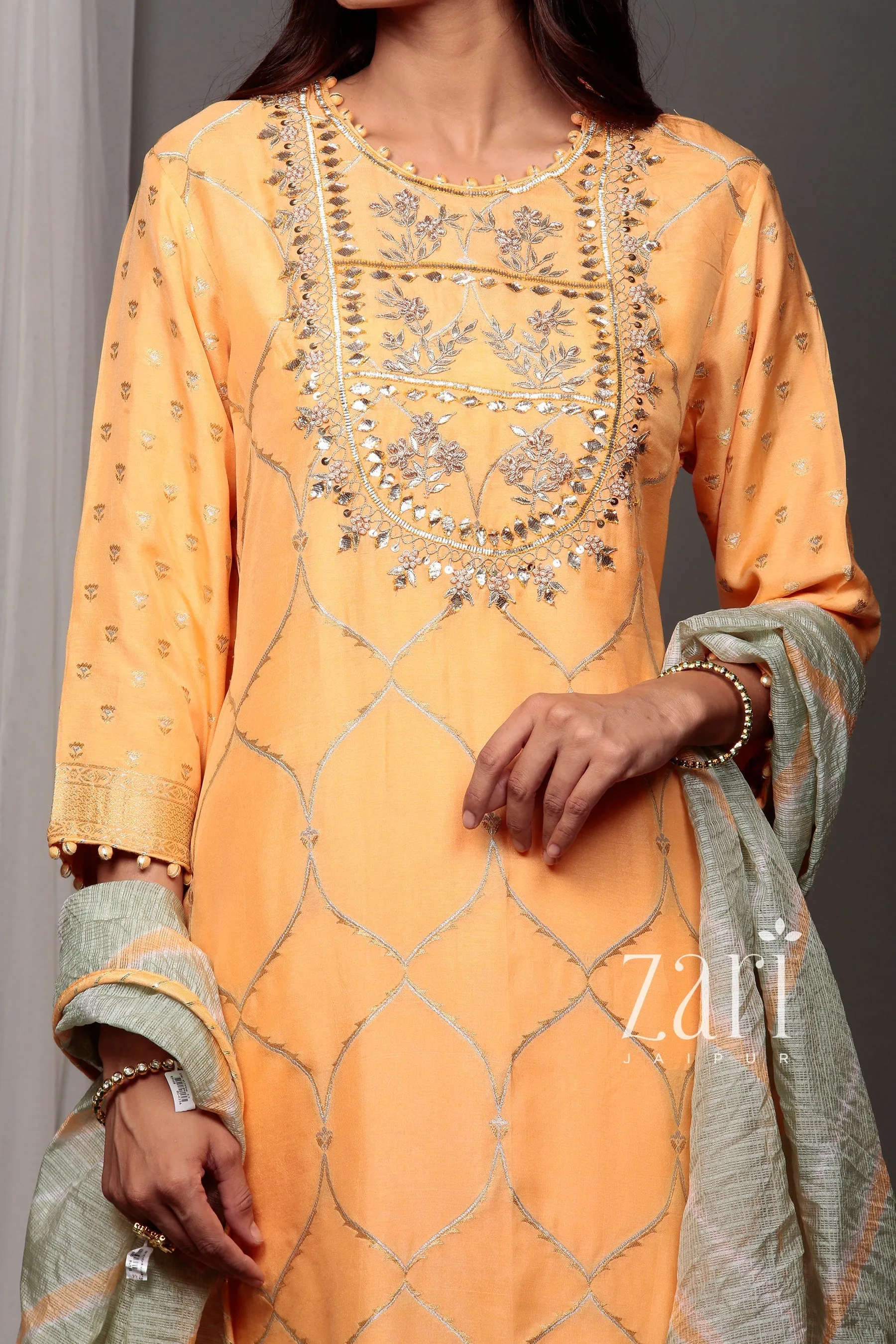 Banarasi Banarasi brocade  Suit with Gota, Gota Patti, Pearl, Sequins, Thread, Zardozi work.