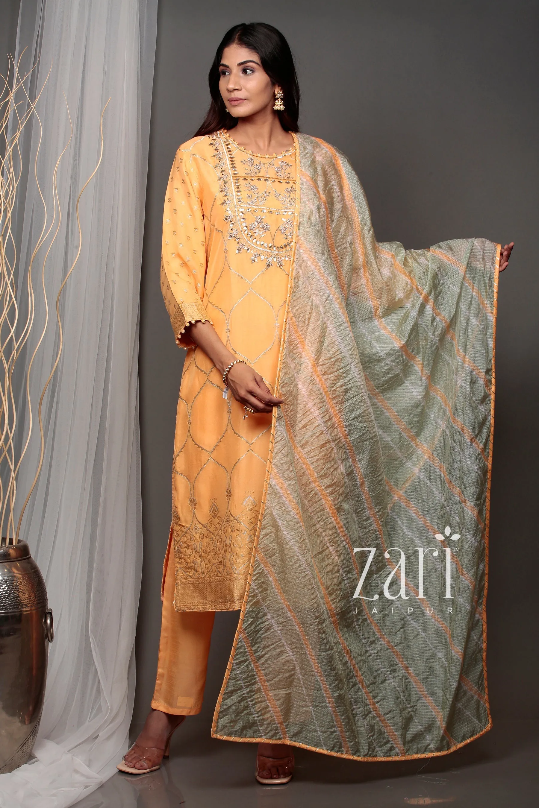 Banarasi Banarasi brocade  Suit with Gota, Gota Patti, Pearl, Sequins, Thread, Zardozi work.