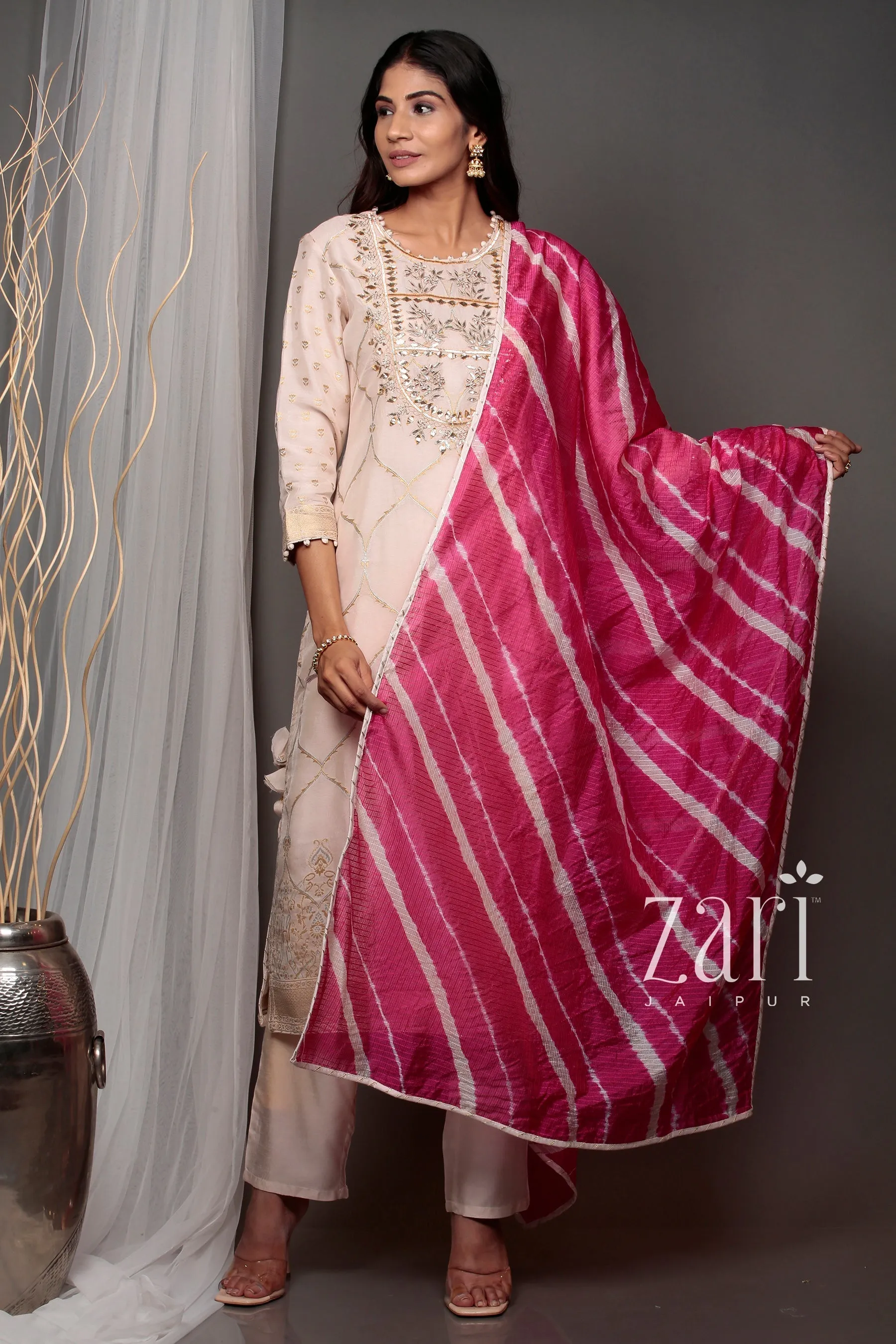 Banarasi Banarasi brocade  Suit with Gota, Gota Patti, Pearl, Sequins, Thread, Zardozi work.