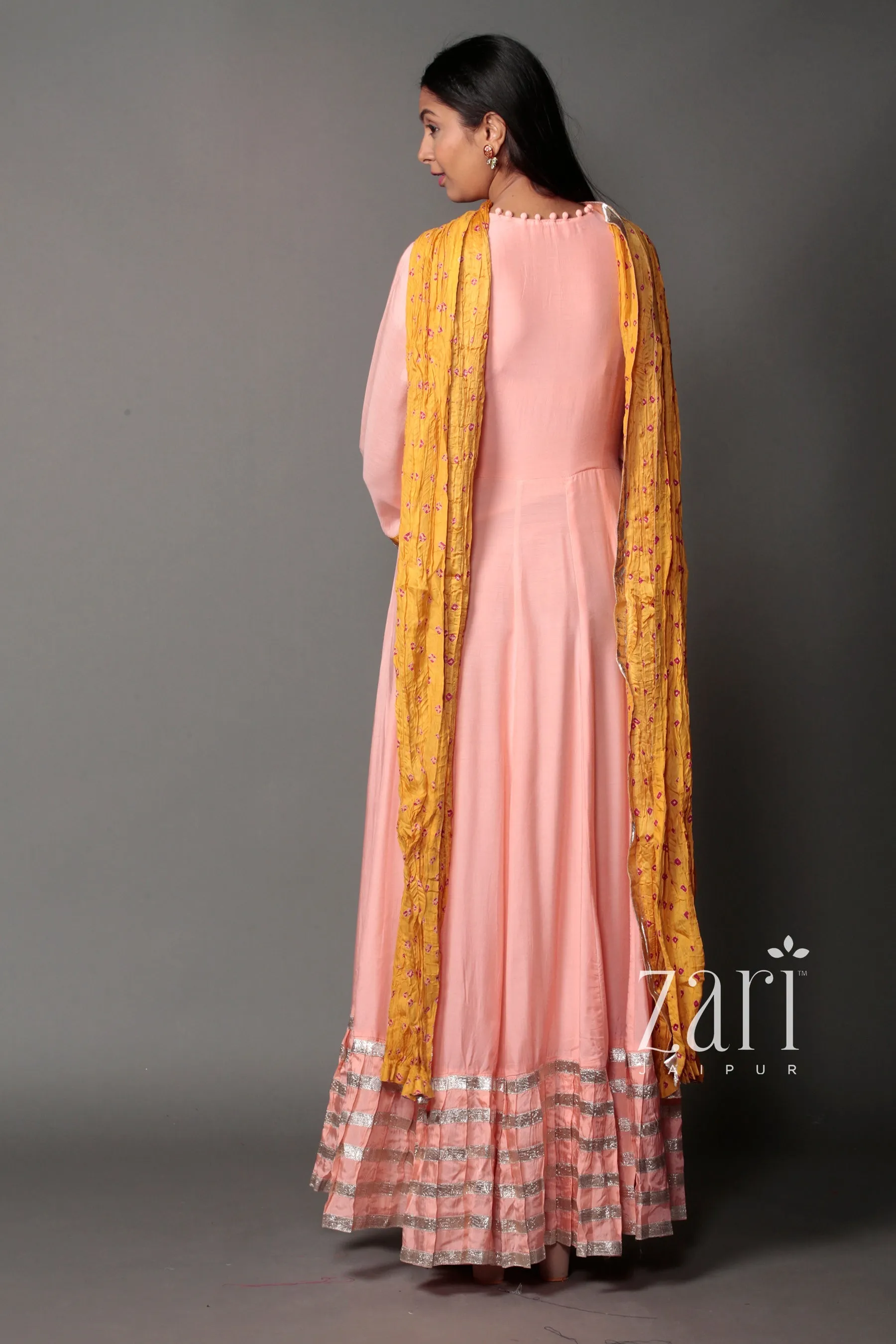 Bandhej cotton silk Suit with Gota Patti, Sequins, Thread, Zardozi work.