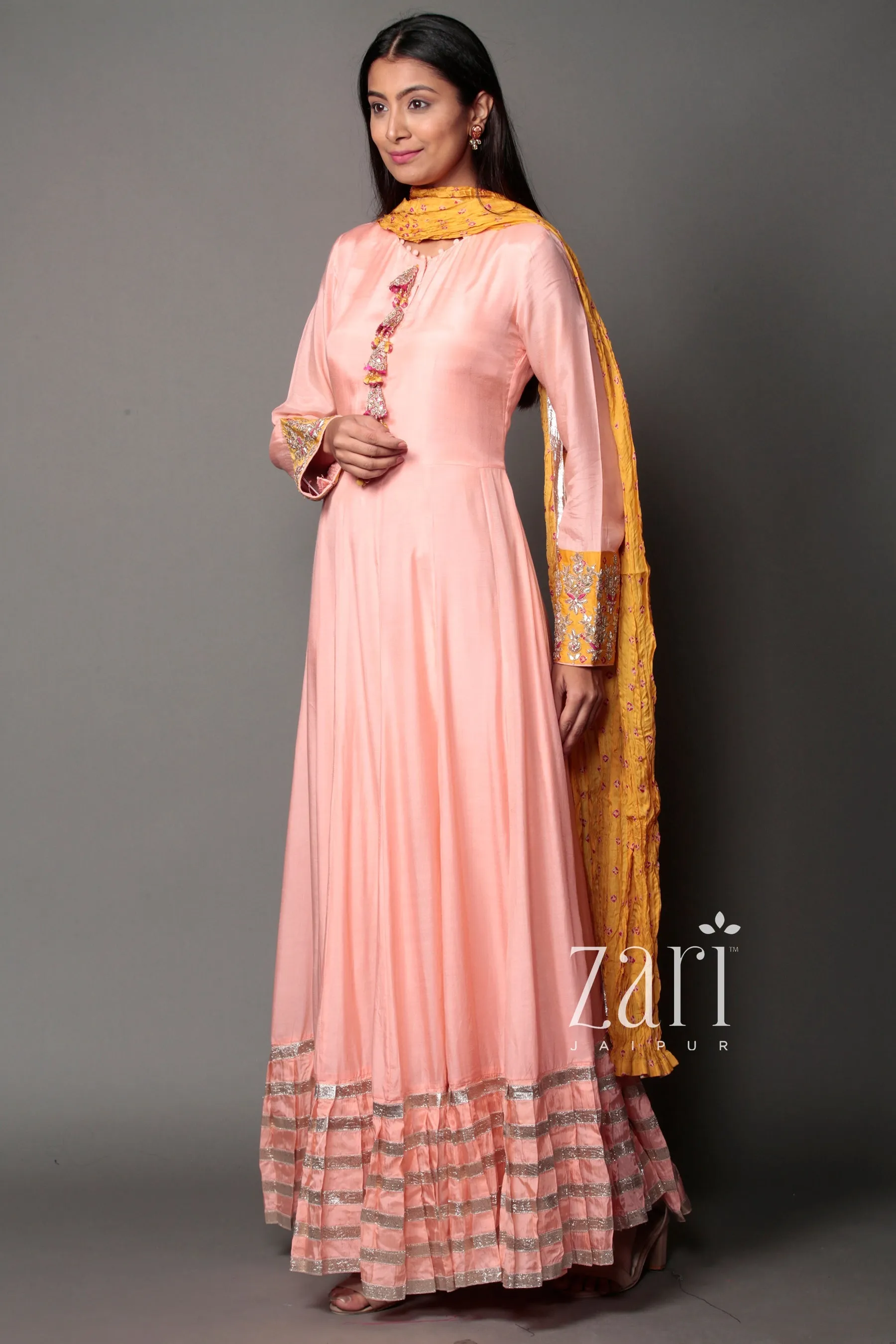 Bandhej cotton silk Suit with Gota Patti, Sequins, Thread, Zardozi work.