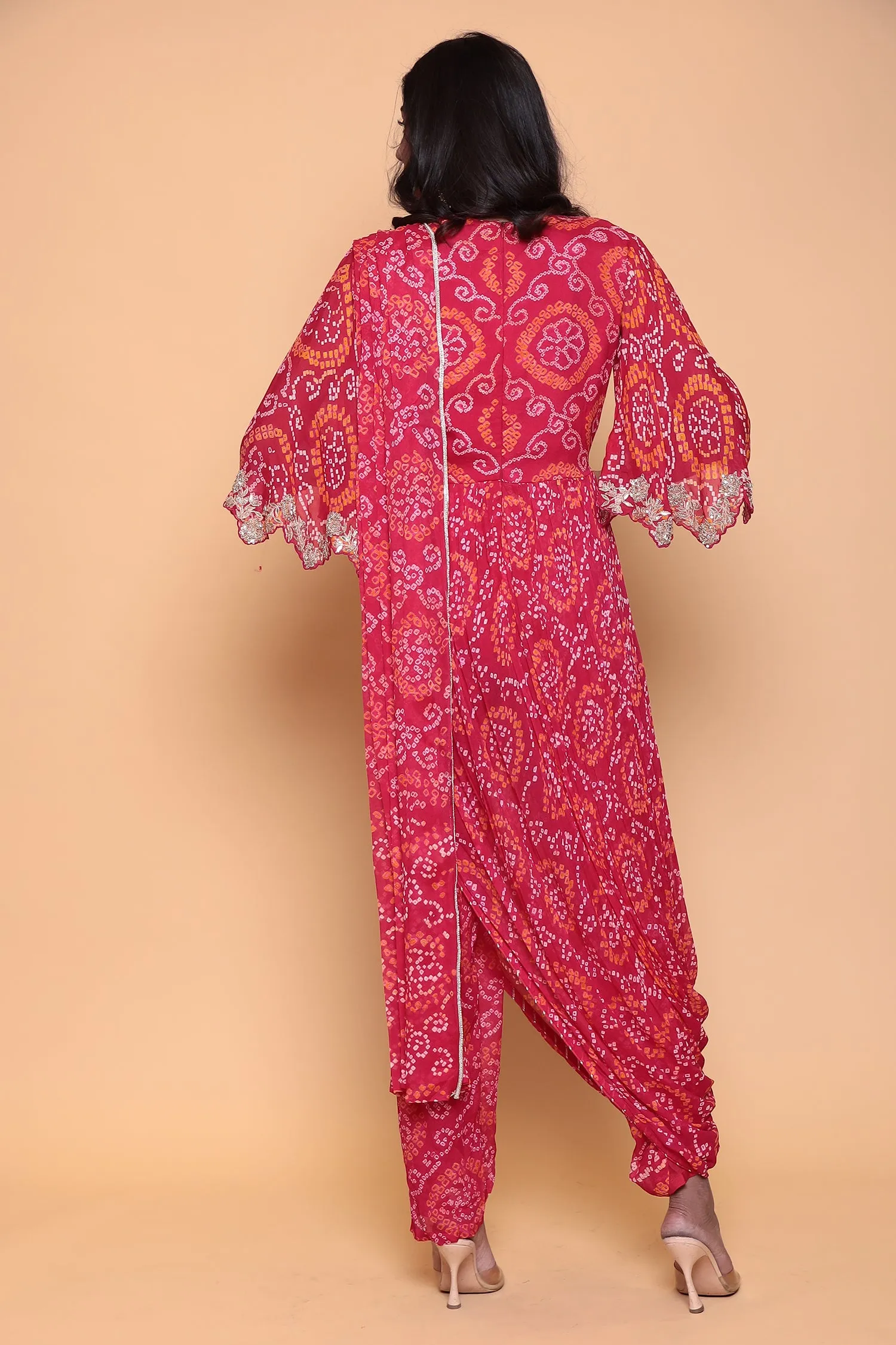 Bandhej Georgette Jump Suit with Gota Patti work.