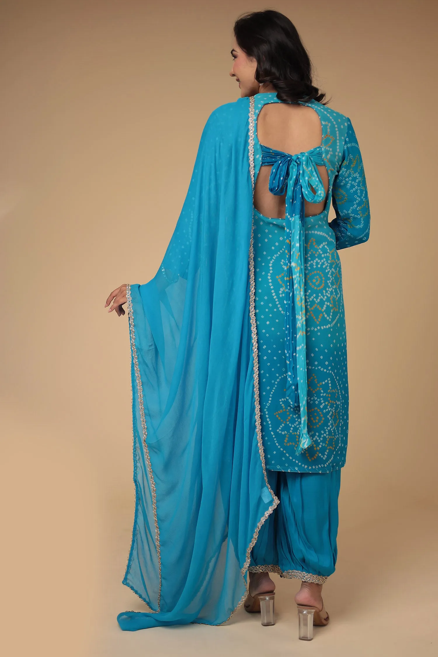 Bandhej Georgette Suit Embroidered with Gota Patti work