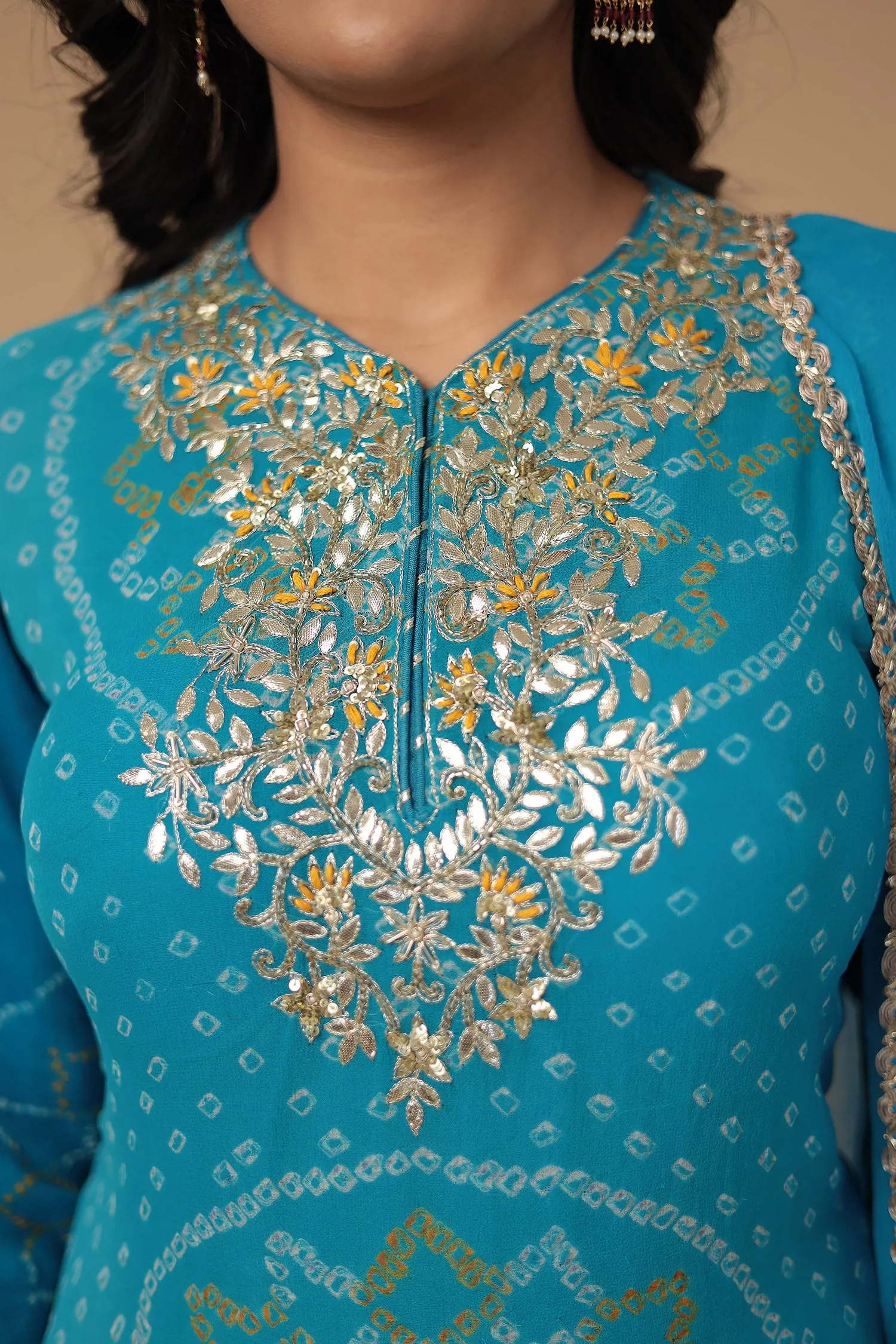 Bandhej Georgette Suit Embroidered with Gota Patti work