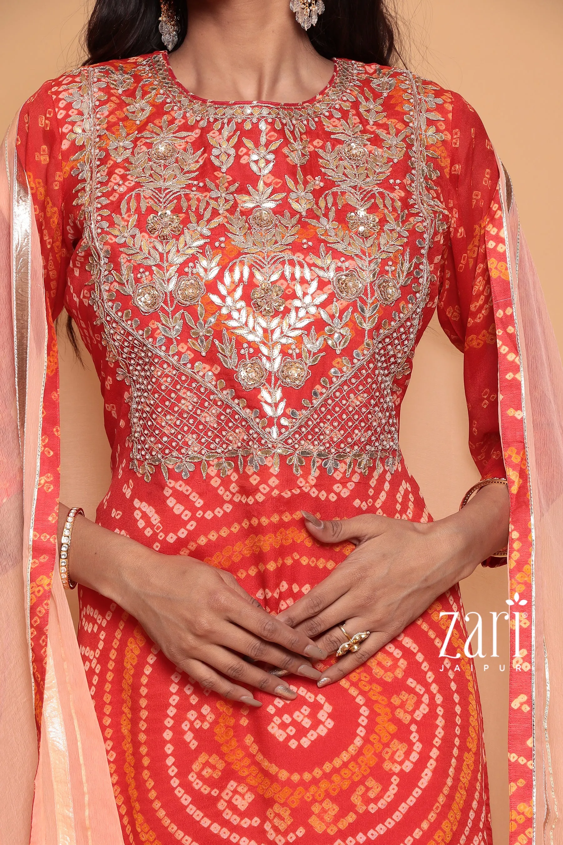 Bandhej Georgette Suit with Gota Patti  work.