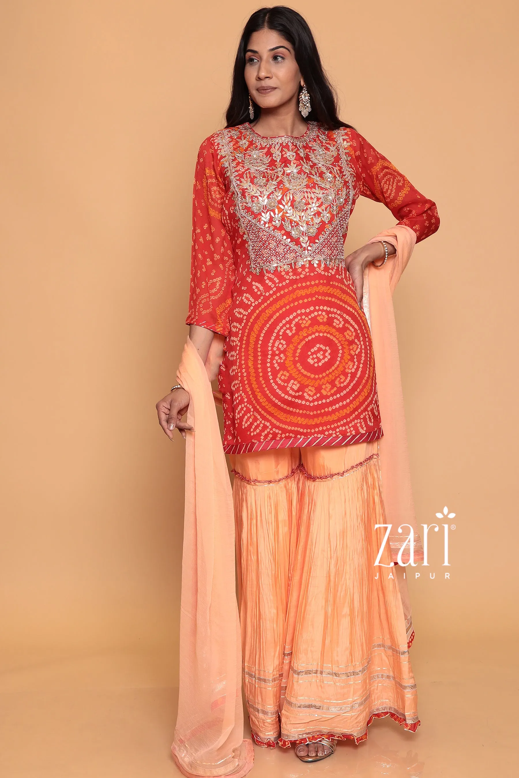 Bandhej Georgette Suit with Gota Patti  work.