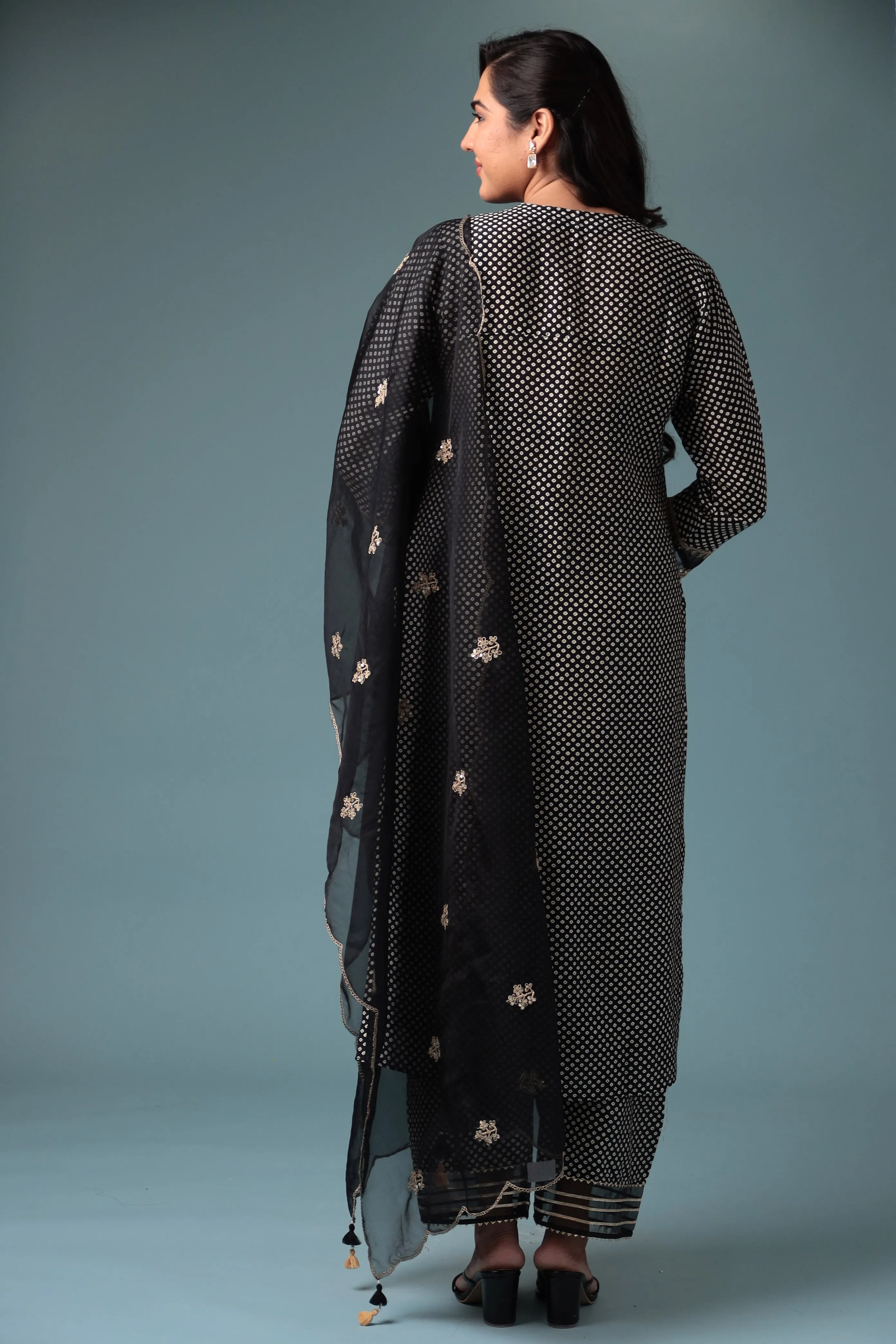 Bandhej Silk Kurta Stitched with Dori work.