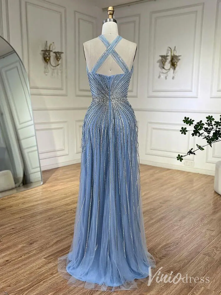 Beaded Halter Neck Prom Dresses Pageant Dress AD1240