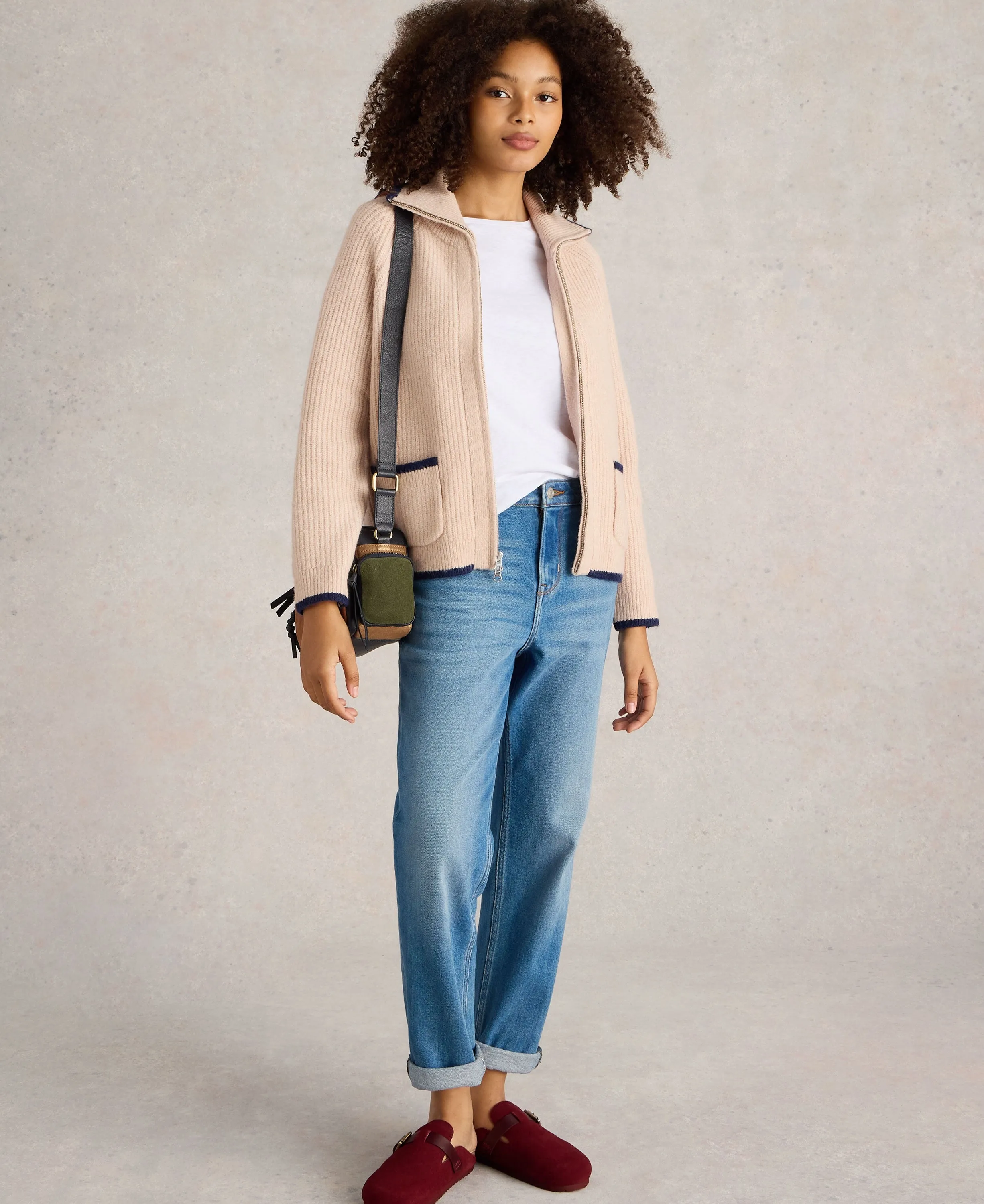 Betty Zip Through Bomber Jacket - Light Natural