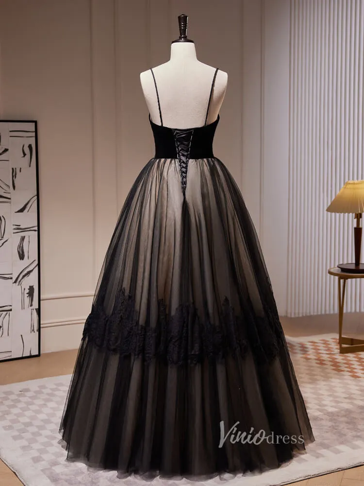 Black Long Prom Dresses Spaghetti Strap Homecoming Dress SD1620