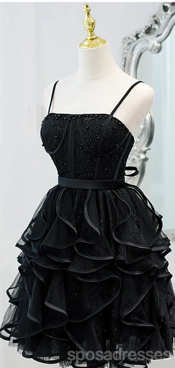 Black Spaghetti Straps Short Homecoming Dresses,Cheap Short Prom Dresses,CM886