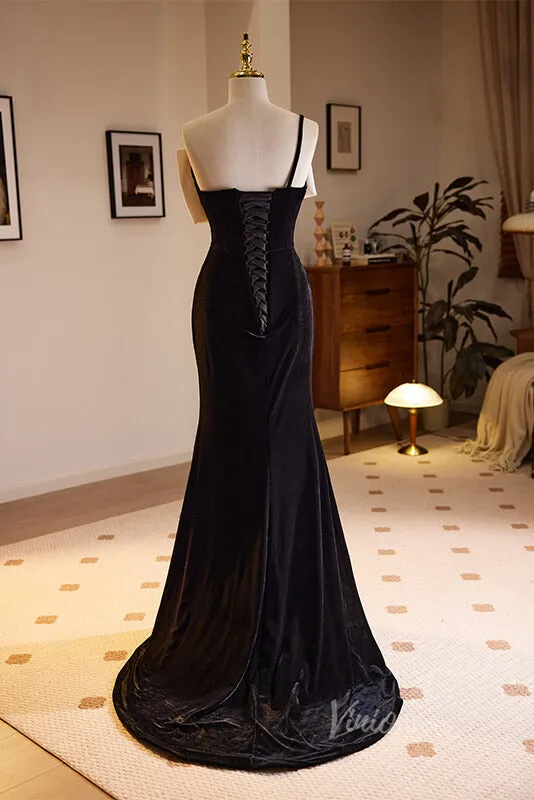 Black Velvet Mermaid Prom Dresses Bow-Tie Evening Dress AD1057