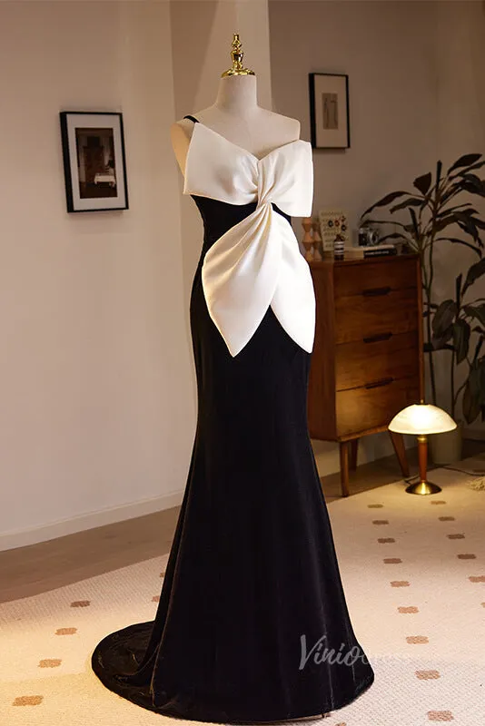 Black Velvet Mermaid Prom Dresses Bow-Tie Evening Dress AD1057