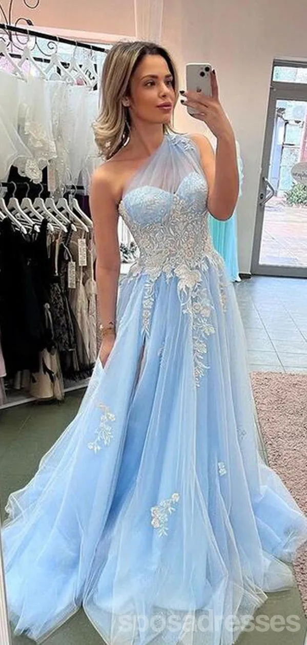 Blue A-line One Shoulder Maxi Long Prom Dresses,Evening Dresses,13177