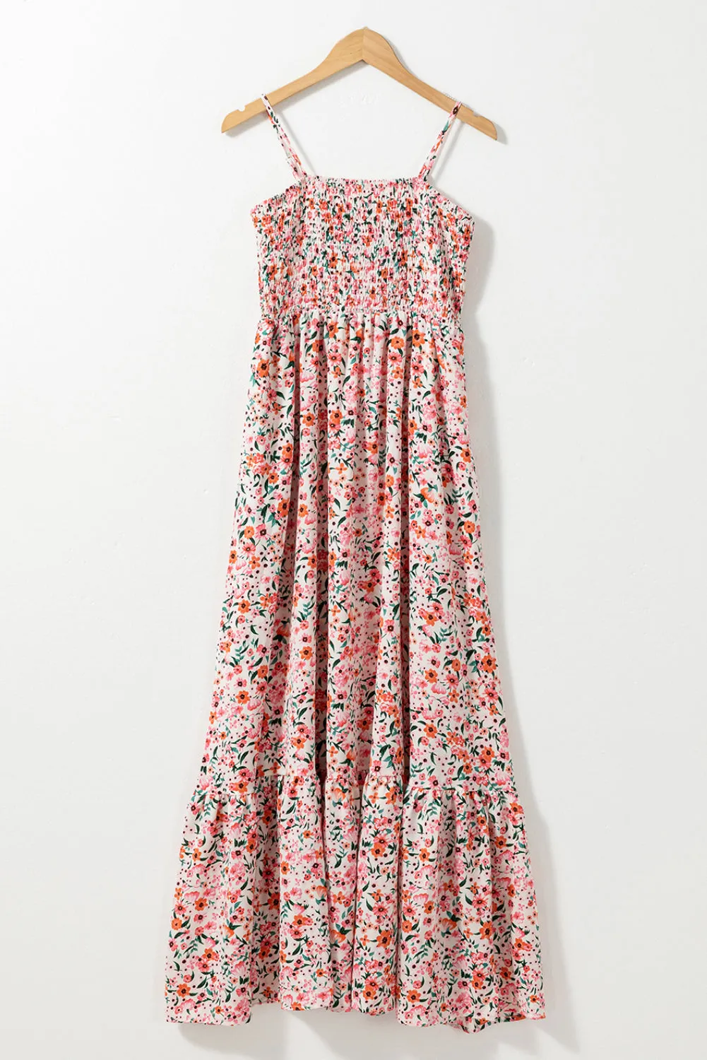 Boho Floral Smocked Ruffled Maxi Dress