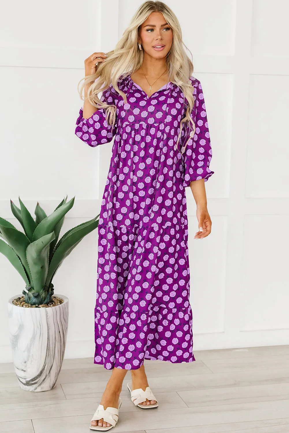 Boho Puff Sleeve Maxi Dress