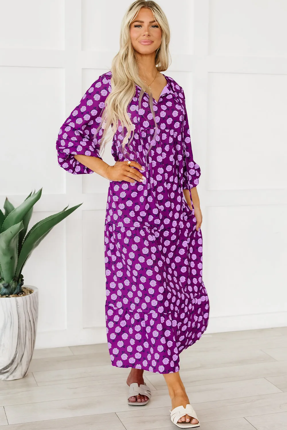 Boho Puff Sleeve Maxi Dress