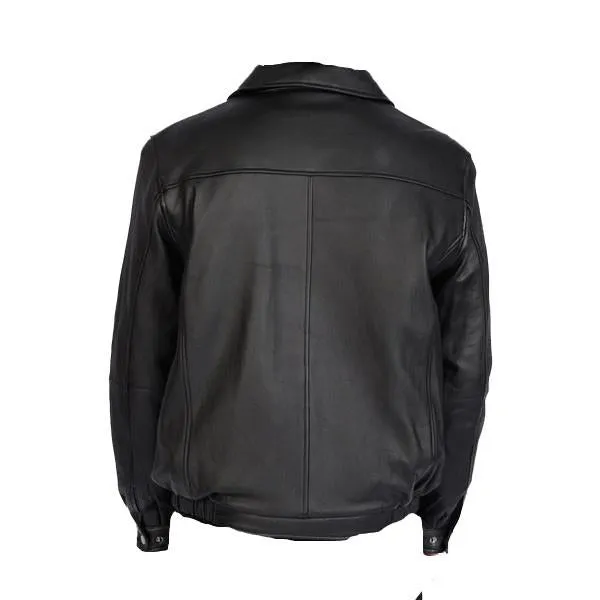 Bomber leather jacket with spread collars