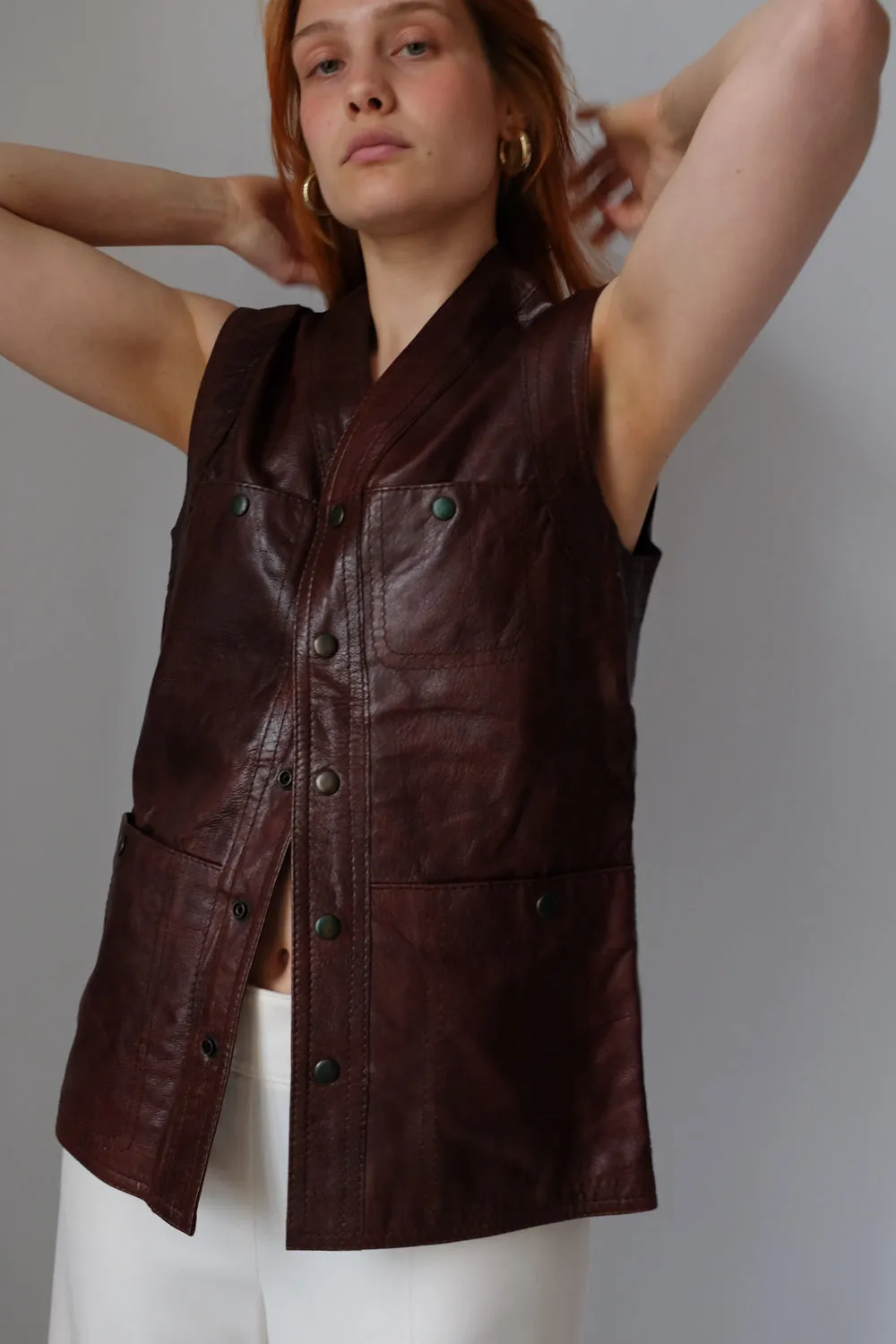 BROWN LEATHER VINTAGE VEST