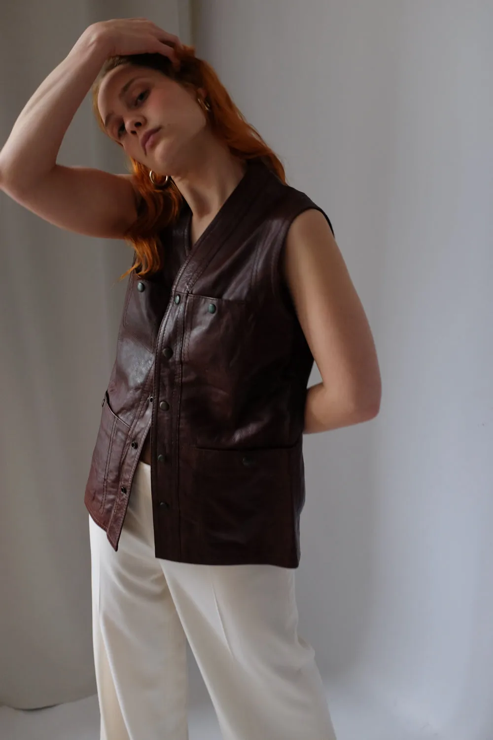 BROWN LEATHER VINTAGE VEST