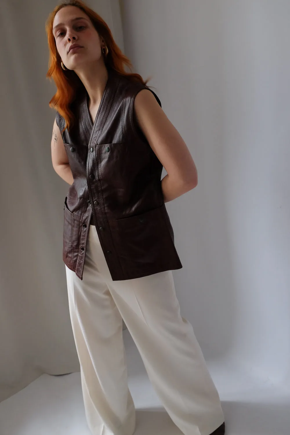 BROWN LEATHER VINTAGE VEST