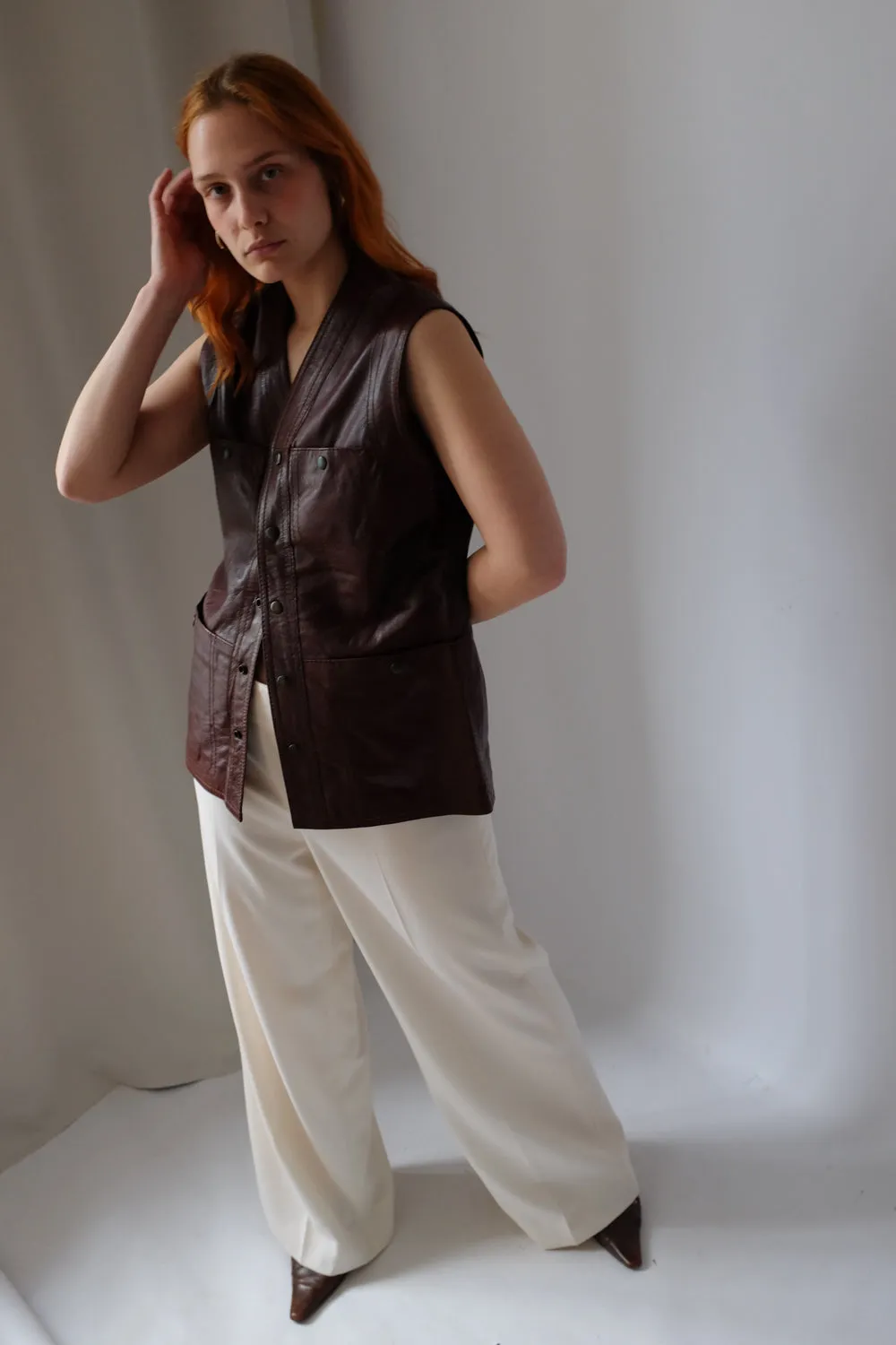 BROWN LEATHER VINTAGE VEST