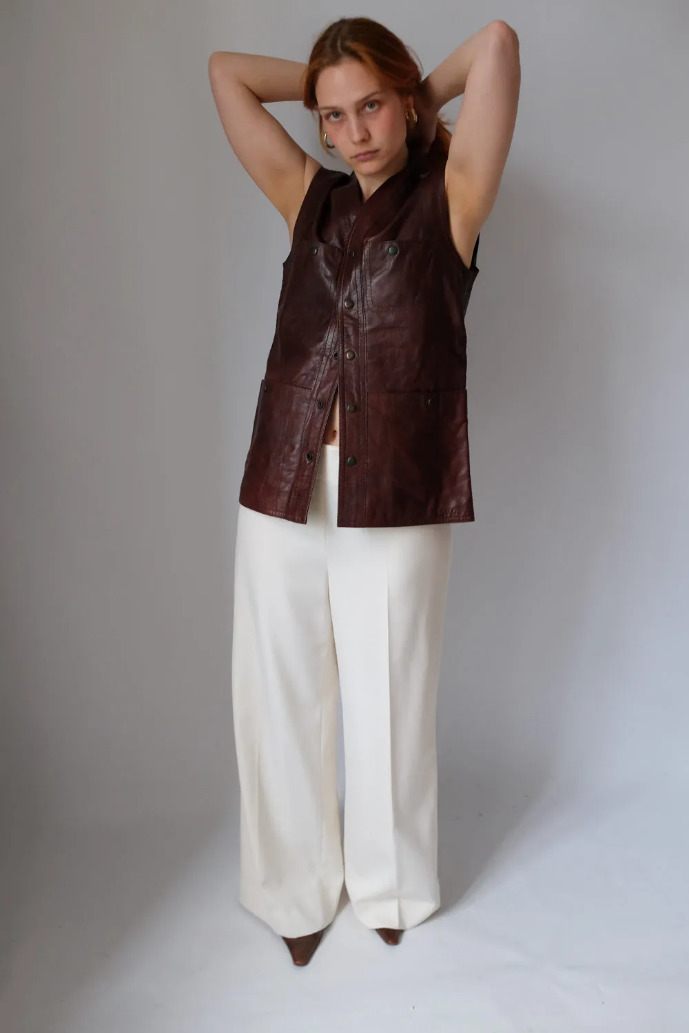 BROWN LEATHER VINTAGE VEST