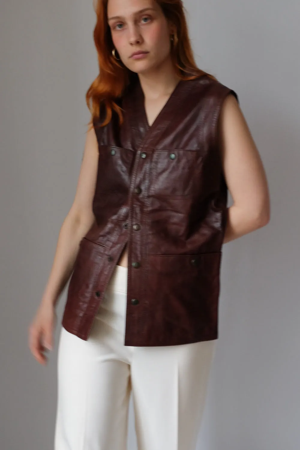 BROWN LEATHER VINTAGE VEST