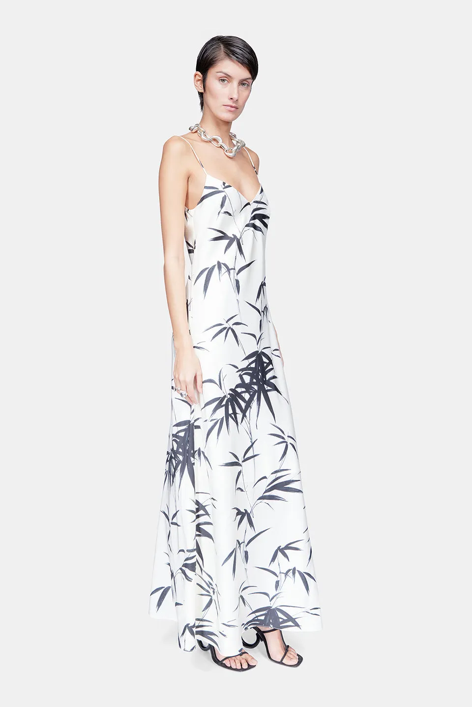 Brushstroke Slip Dress - Palm Print